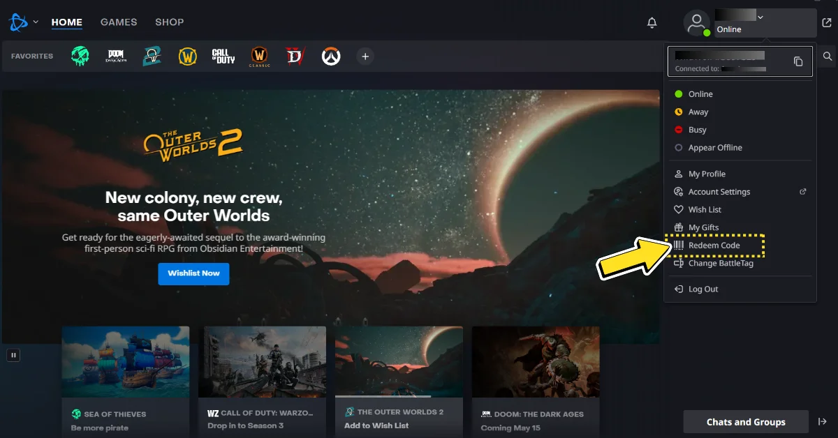 Riscatta un codice su Battle.Net Desktop