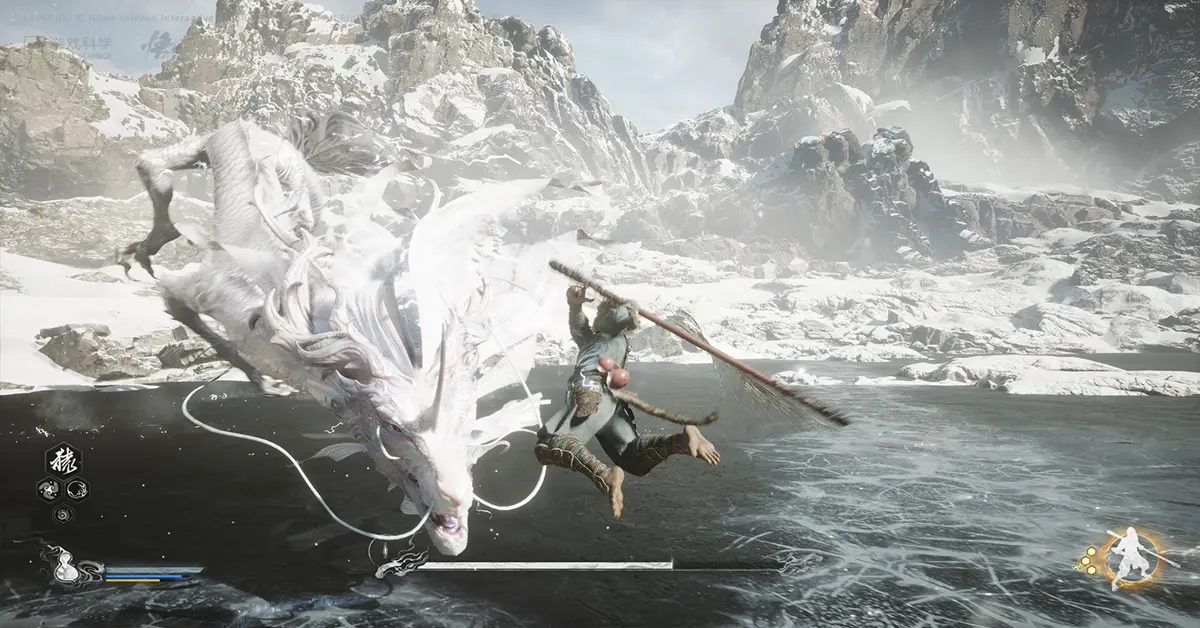  Il Predestinato impugna il suo bastone magico in combattimento in Black Myth Wukong