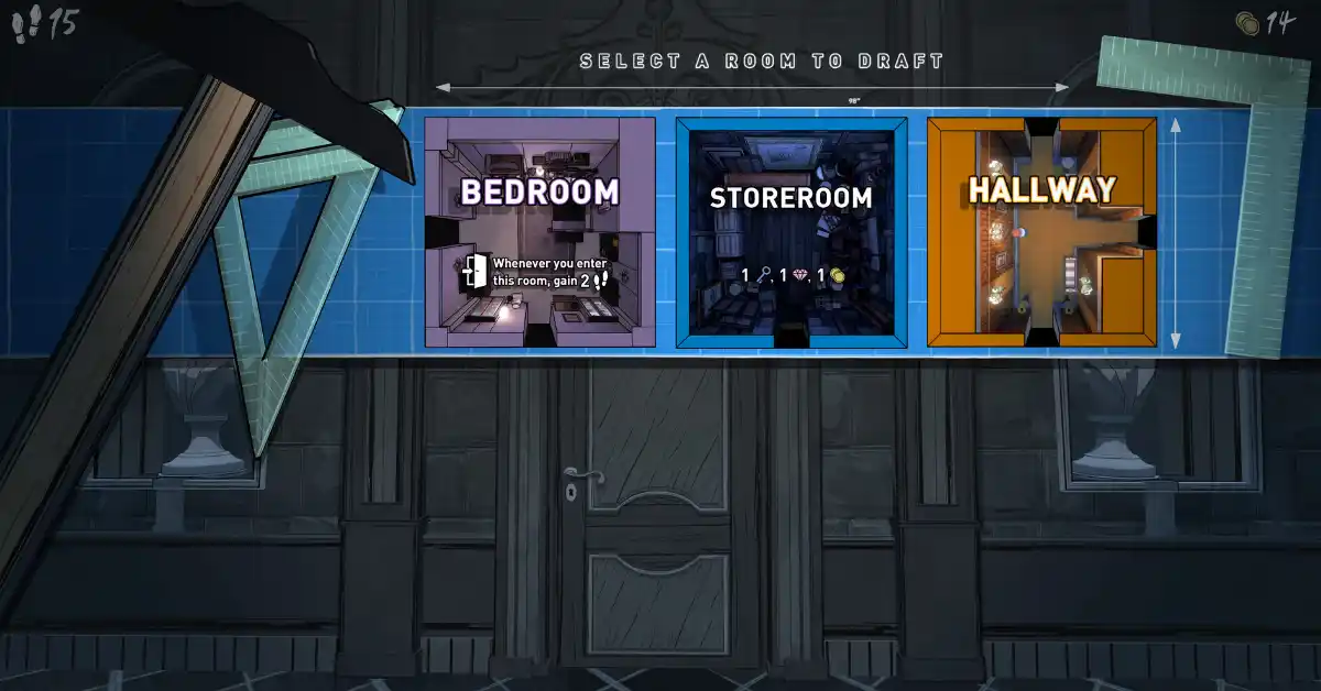 La meccanica di drafting in Blue Prince permette infinite variazioni strategiche.