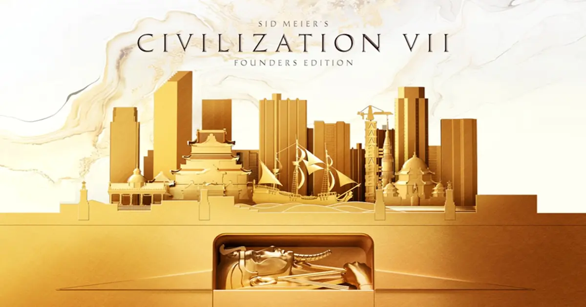 Key art di Civilization VII con leader storici che osservano un vasto impero in espansione
