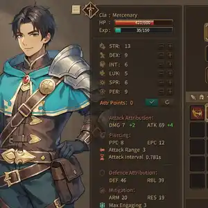 Crown and Adventure - Statistiche del Personaggio