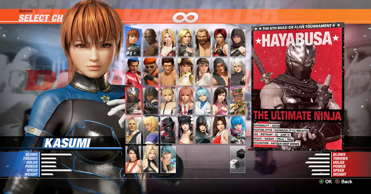 Menu principale o schermata di selezione dei personaggi di Dead or Alive 6 su PC