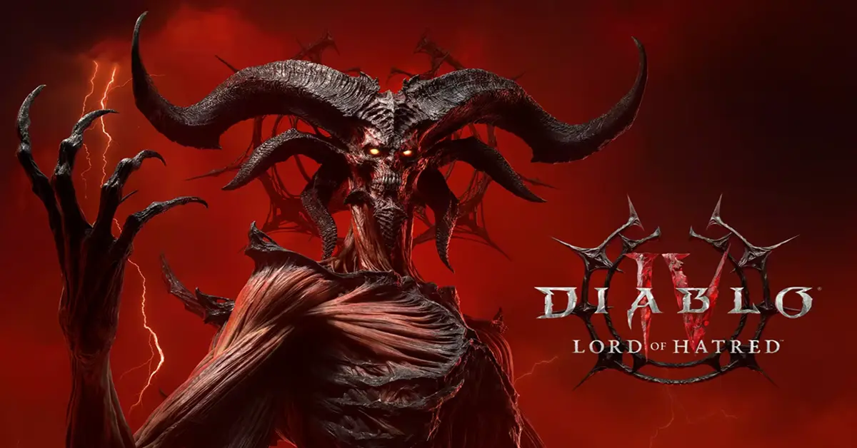 Key art di Diablo 4 Lord of Hatred con Mefisto e la nuova classe del Paladino
