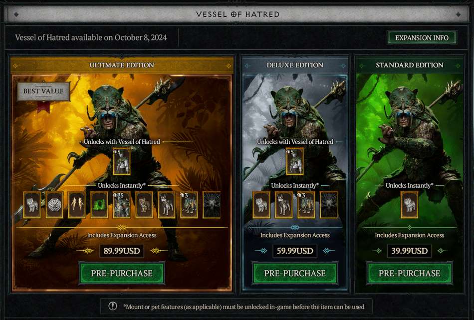 Diablo IV: Vessel of Hatred le Edizioni di Gioco