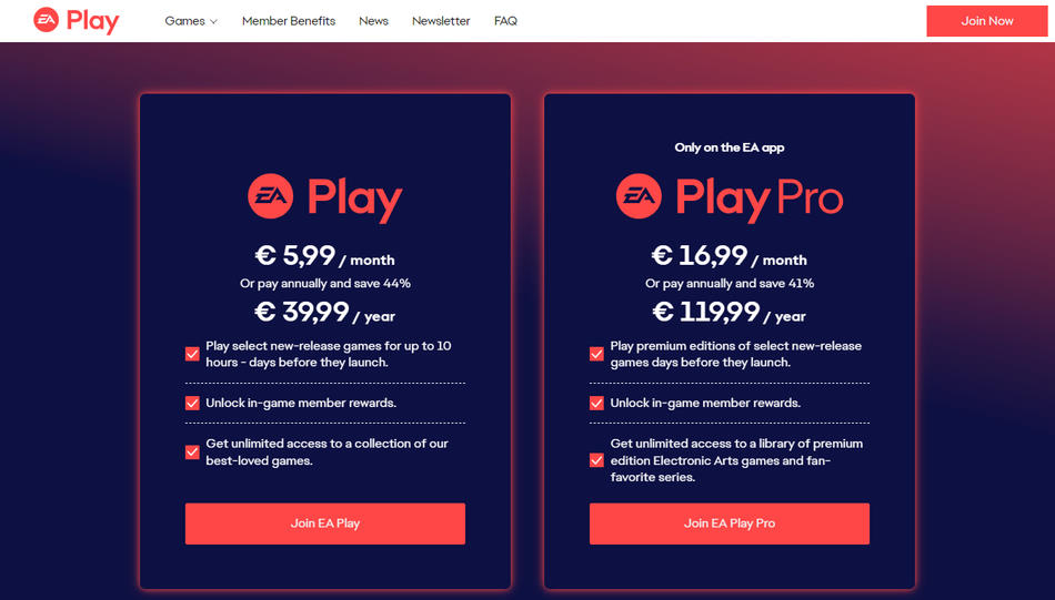 EA Play Standard e Pro, i nuovi prezzi