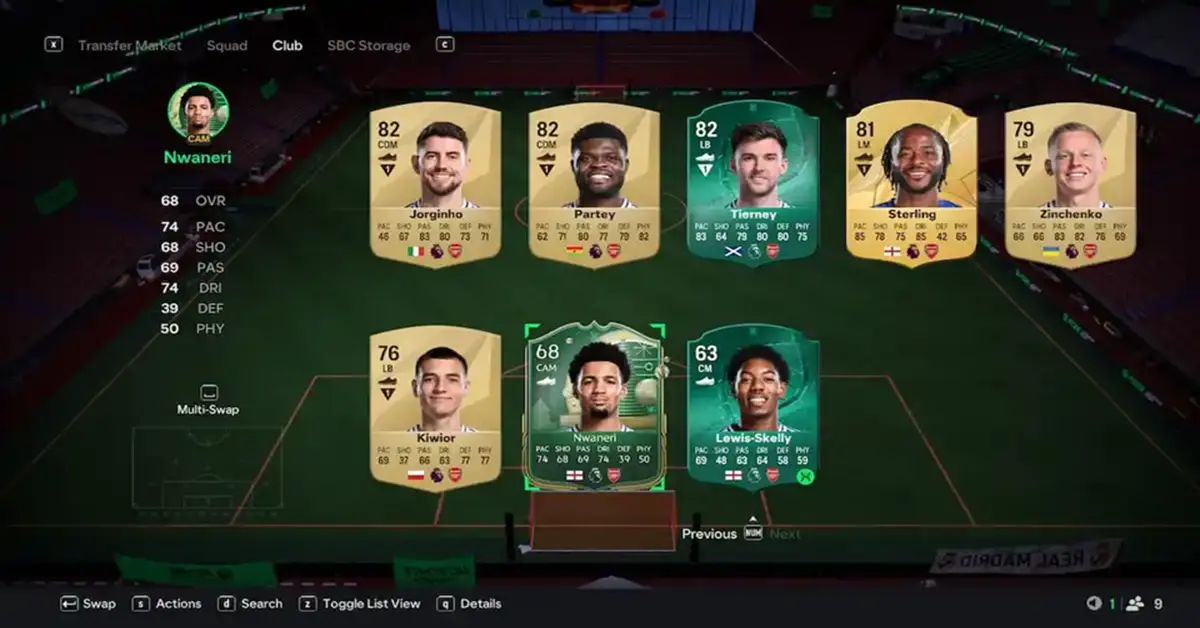 Interfaccia di gestione delle carte Ultimate Team di EA SPORTS FC 25 che mostra gli attributi aggiornati dei giocatori.