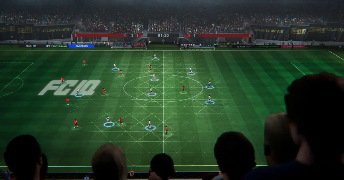 Schermata di gioco di una partita di EA SPORTS FC 25 che mostra i giocatori di Ultimate Team