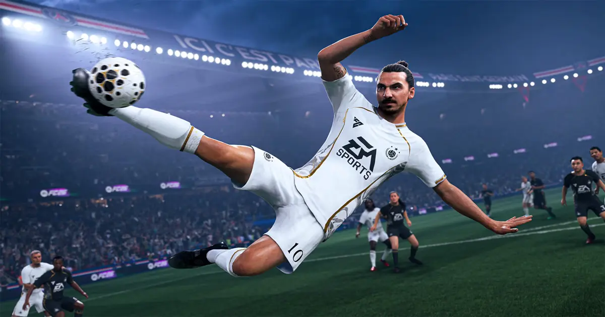 Azione di gioco di EA SPORTS FC 26 che mostra lo sfondo di uno stadio ufficiale