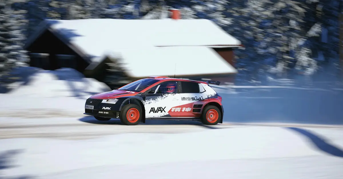 Auto da rally personalizzata costruita nel garage della modalità creatore di EA Sports WRC