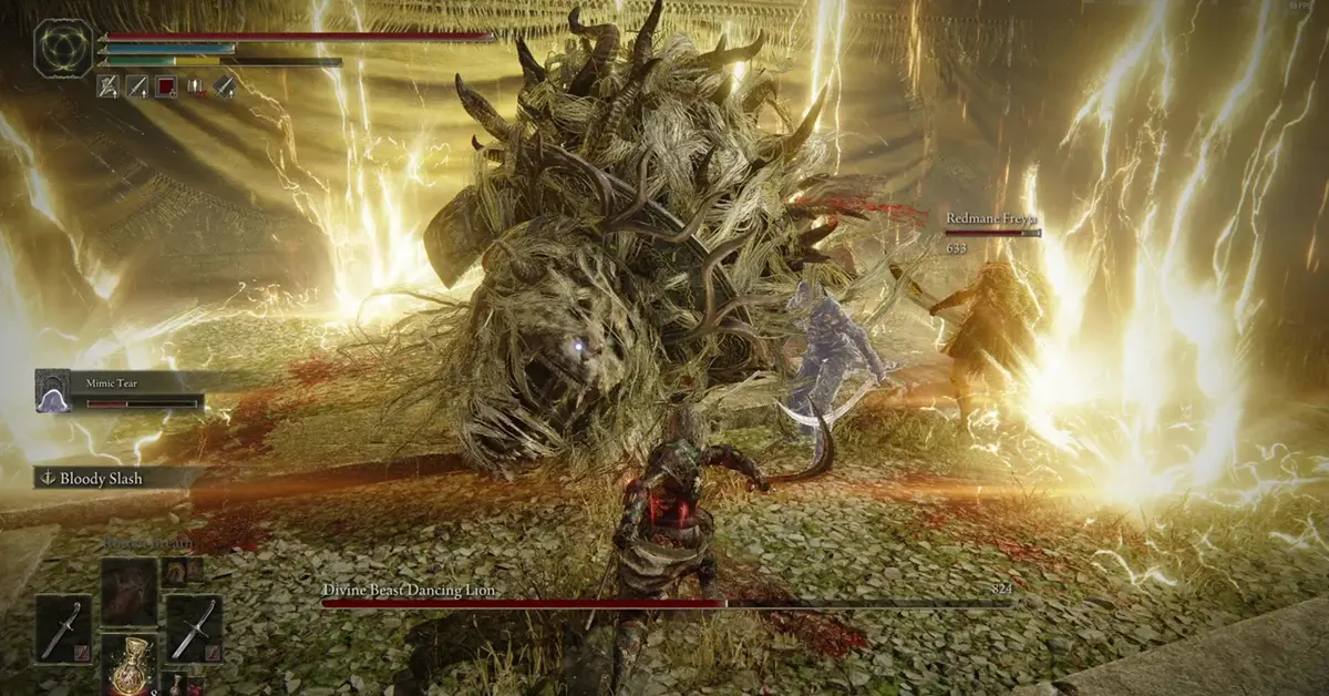 Un Senzaluce combatte contro il boss Belva divina Leone danzante con nuove armi