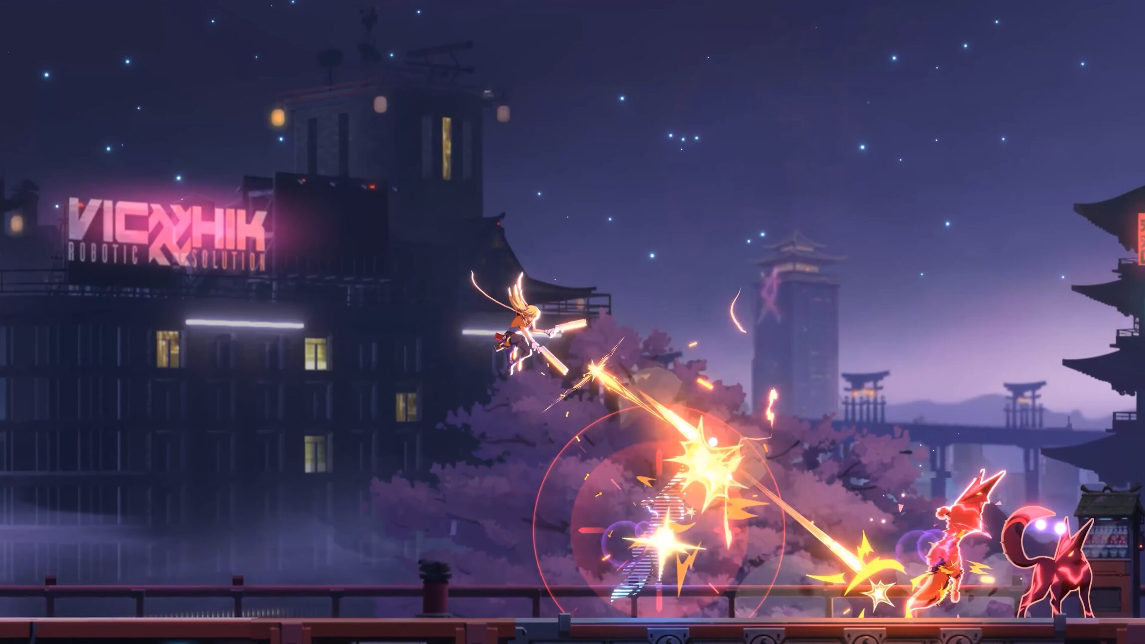 Noel Vermillion che usa le sue pistole per combattere i suoi avversari