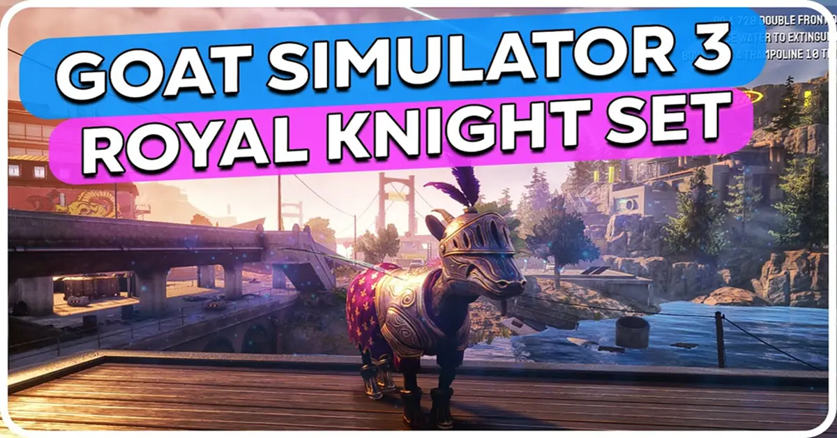 Una capra vestita da cavaliere che si schianta contro una stazione di servizio in Goat Simulator 3