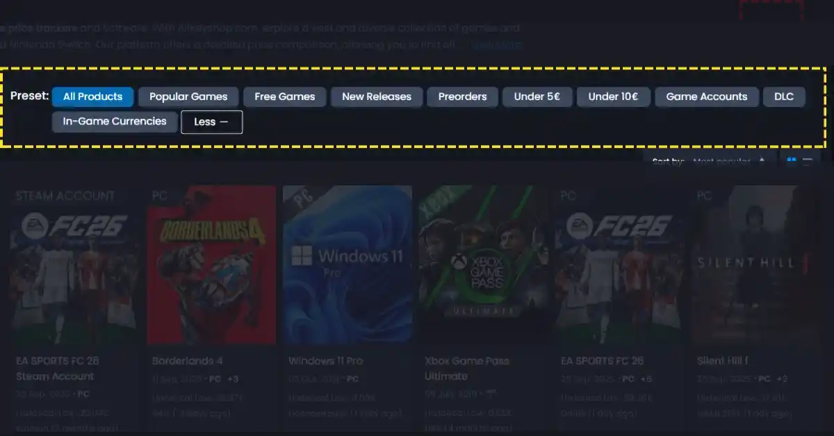 Preimpostazioni del catalogo Cdkeyit