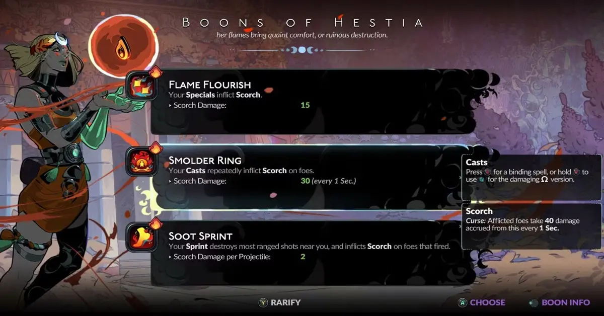 Schermata di selezione dei doni di Melinoë in Hades II