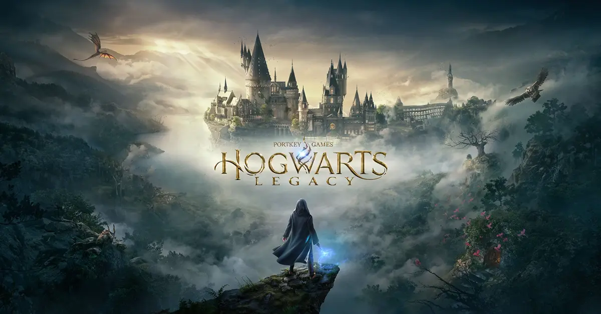 Uno studente che lancia un incantesimo fuori dal castello di Hogwarts di notte