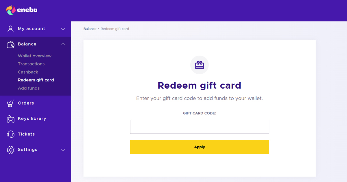 Riscatta la carta regalo ENEBA