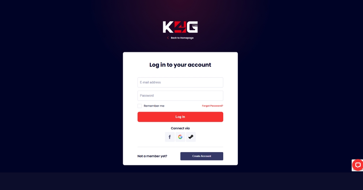 Pagina di login di K4G.com