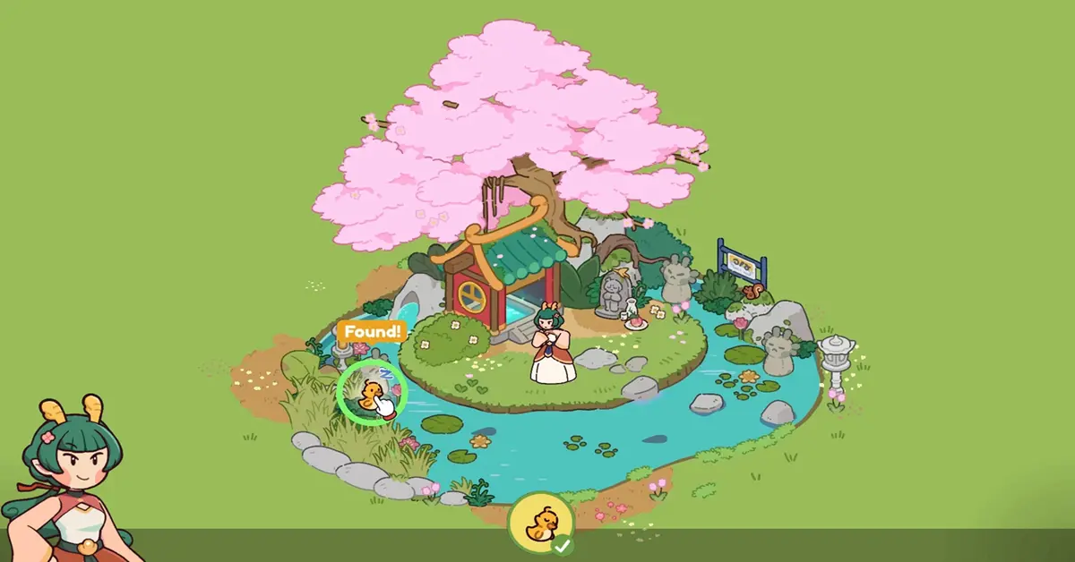 Ducky fruga in un mercato disegnato a mano super dettagliato e interattivo in Lost and Found Co.