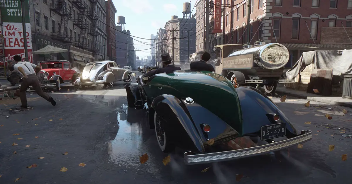 Screenshot di gioco che mostra le meccaniche di guida in Mafia Definitive Edition