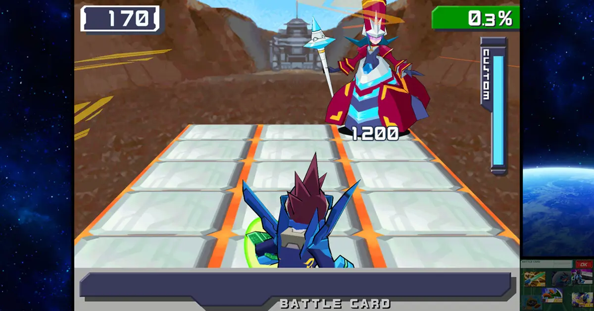 Screenshot in alta risoluzione della griglia di combattimento di Mega Man Star Force