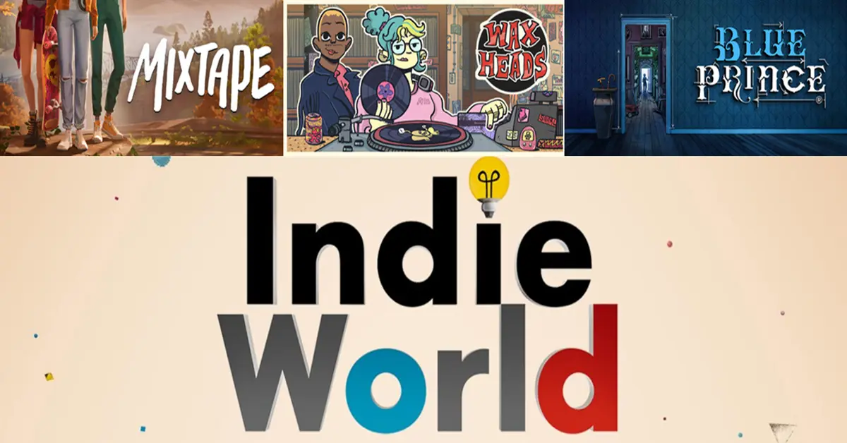 Un collage colorato che mostra giochi PC indie economici di maggio 2026, tra cui Mixtape, Wax Heads e Blue Prince.