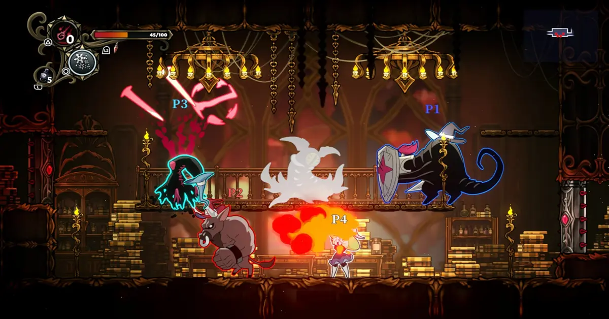 Combattimento multiplayer in Never Grave con quattro giocatori che affrontano mostri in un dungeon