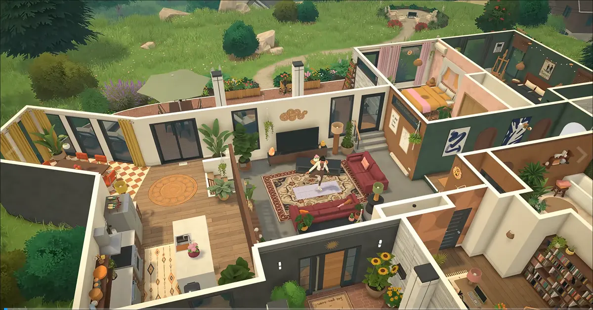Gameplay di Paralives che mostra un personaggio in una casa dettagliata costruita su misura