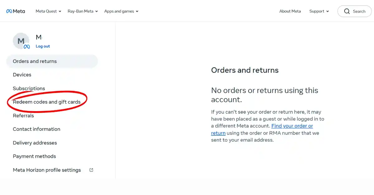 Riscatta codici e carte regalo sul sito Oculus