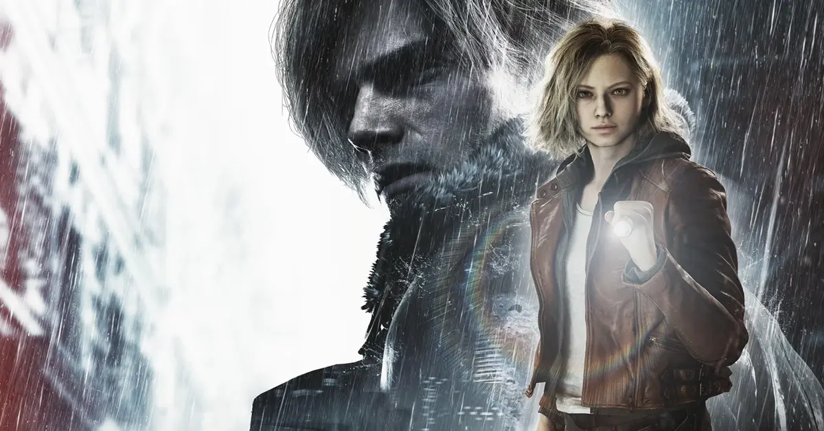 Leon S. Kennedy e Grace Ashcroft esplorano una strada buia e nebbiosa in Resident Evil Requiem