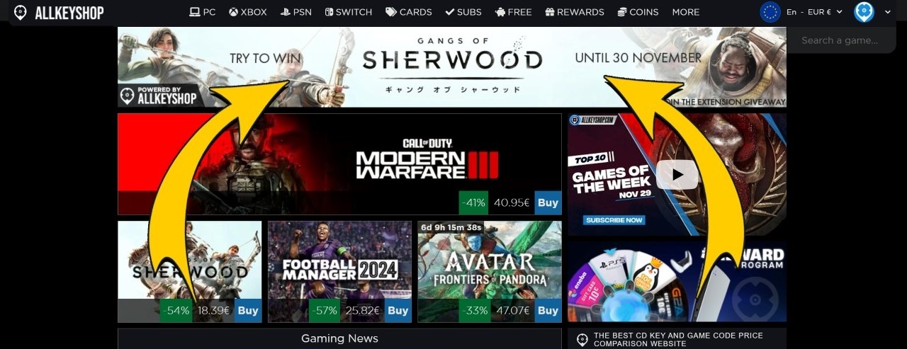 Vinci giochi gratis con AllKeyShop