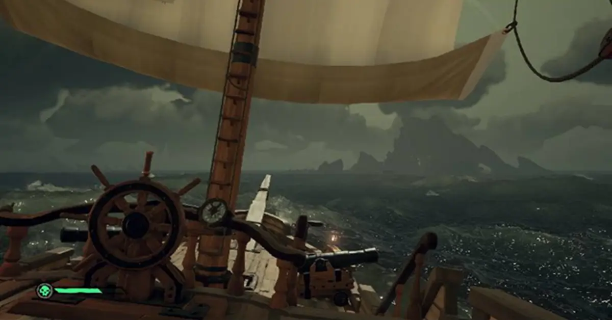 Un galeone che naviga in una forte tempesta in Sea of Thieves Edizione 2026.