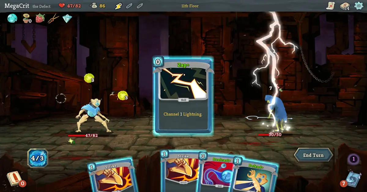Screenshot del combattimento di gioco di Slay the Spire
