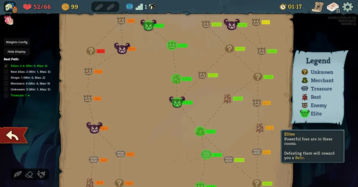 Il nuovo personaggio Necrobinder seleziona un percorso di combattimento nella schermata della mappa di Slay the Spire 2.