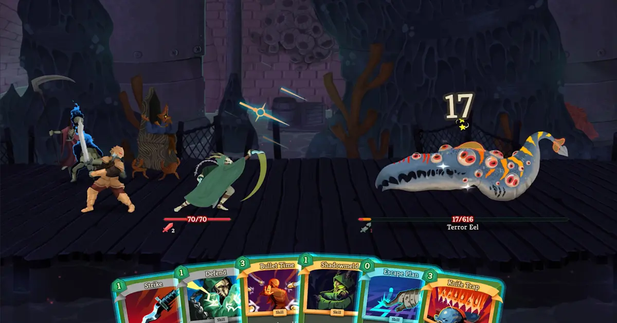 Interfaccia utente di Slay the Spire 2 che mostra i nuovi artwork provvisori in stile MS Paint durante una battaglia di carte.