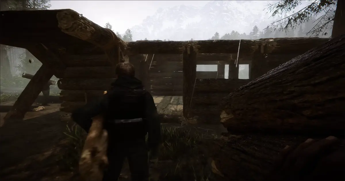 Più giocatori collaborano alla costruzione di una fortezza di legno in Sons of the Forest