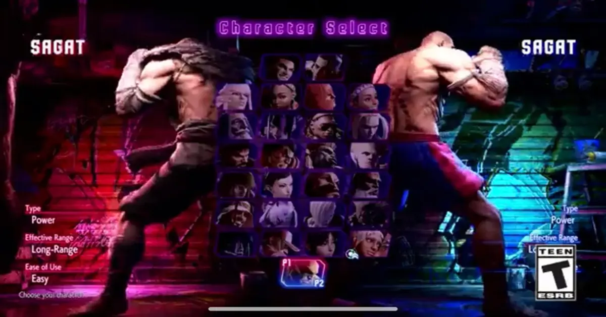 Schermata di selezione dei personaggi di Street Fighter 6 che mostra il roster espanso dei DLC