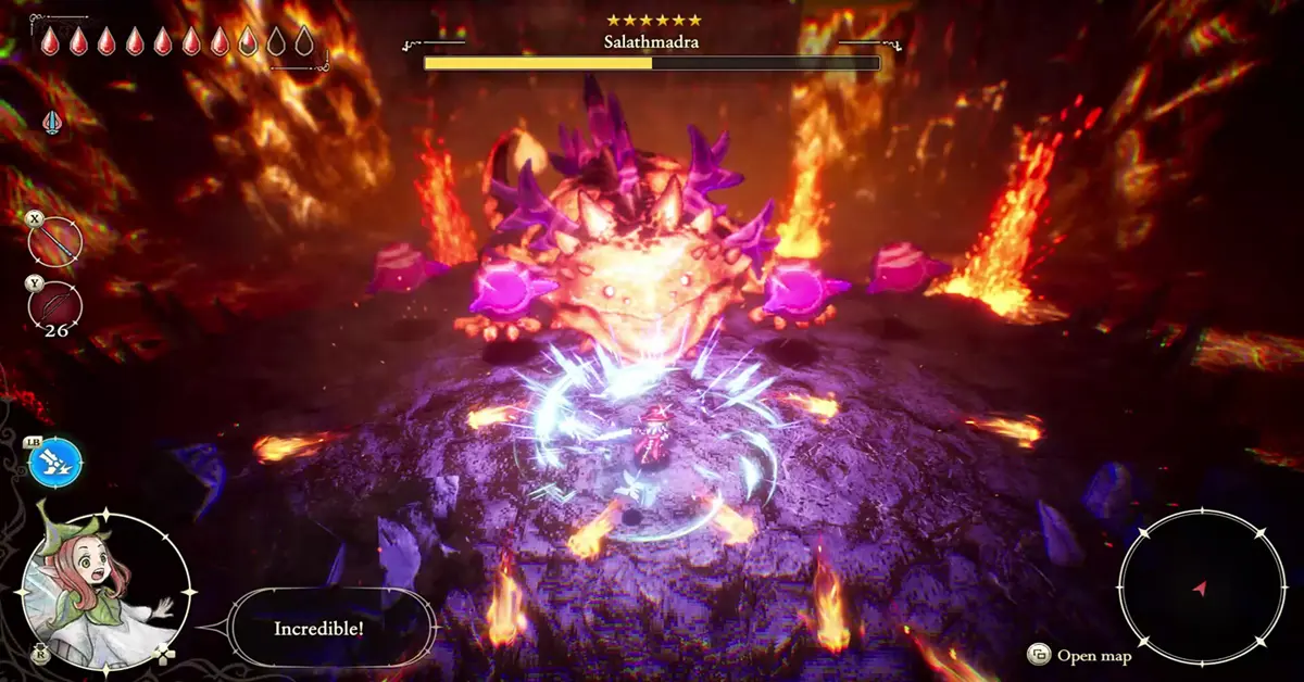 Elliot combatte contro un boss in stile HD-2D