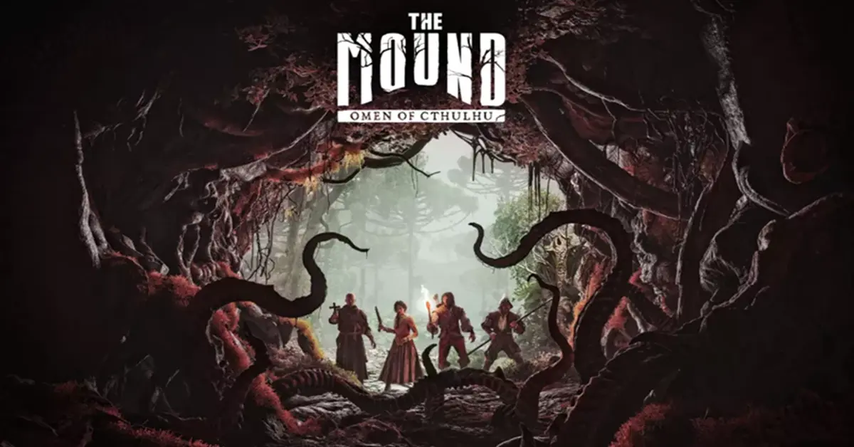 Quattro giocatori con equipaggiamento del XVI secolo affrontano un mostro lovecraftiano nella giungla in The Mound: Omen of Cthulhu
