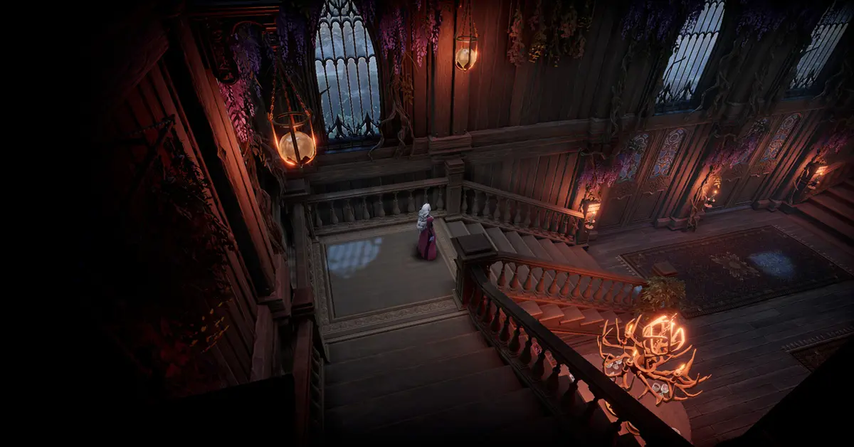 Un castello dei vampiri su più livelli progettato da un giocatore in V Rising.