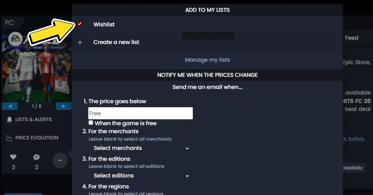 Aggiungi gioco alla Wishlist