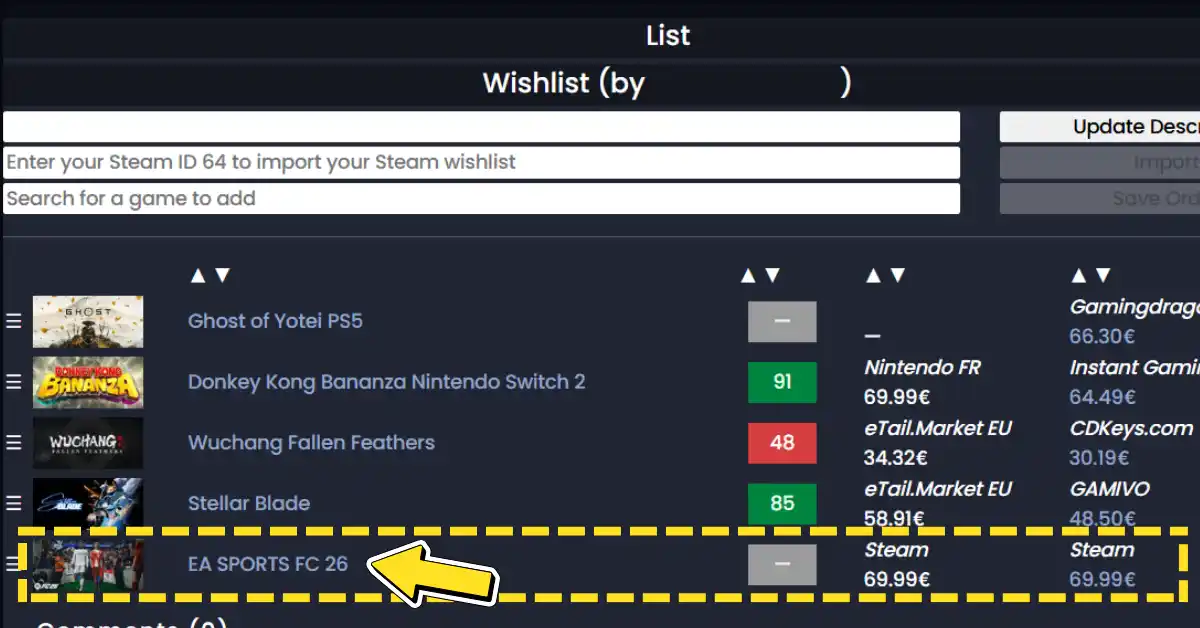 Gioco aggiunto alla Wishlist