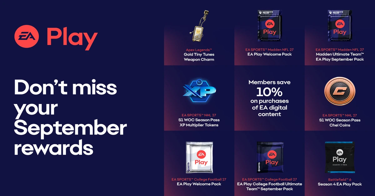 EA Play Member Rewards Schedule for September 2026