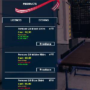 Factory Outlet Simulator - Prodotti