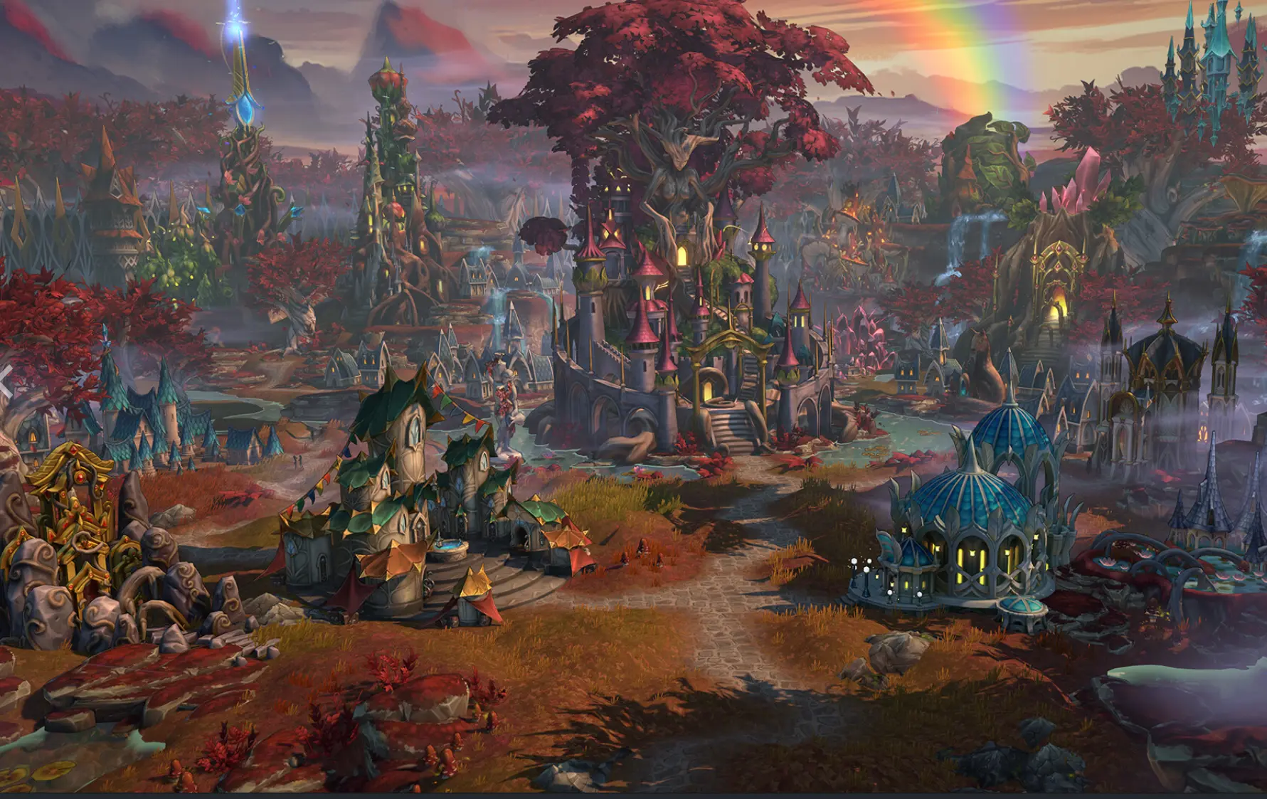 Heroes of Might and Magic Olden Era mappa avventura con città delle fazioni e arcobaleno