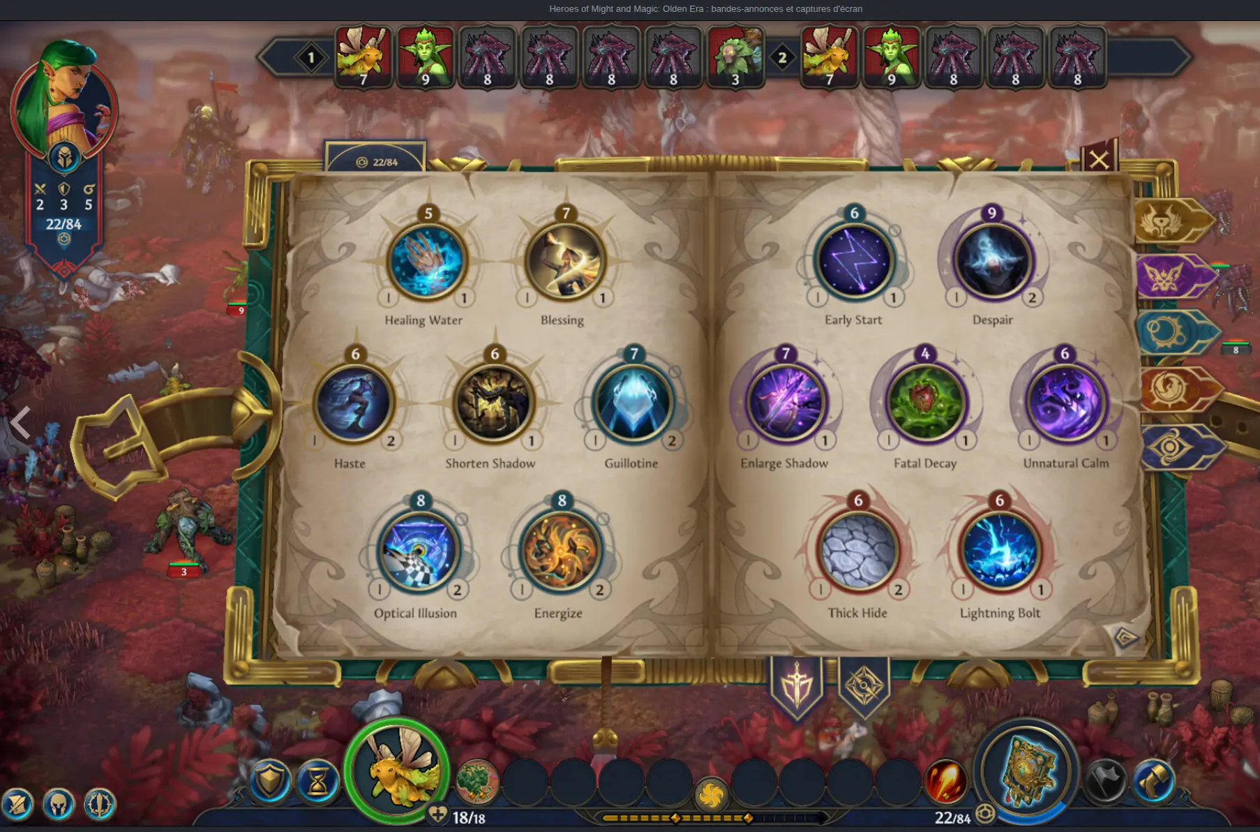 Heroes of Might and Magic Olden Era libro degli incantesimi con selezione magie della gilda