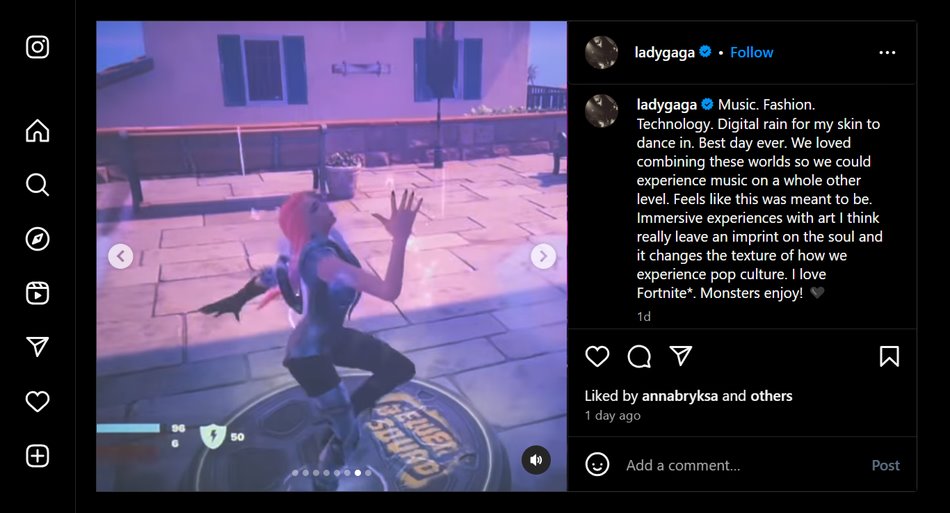 la storia di Instagram di Lady Gaga su Fortnite