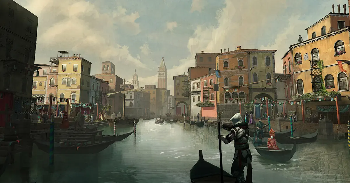 Ezio Auditore in un remake iperrealistico di Venezia in UE5