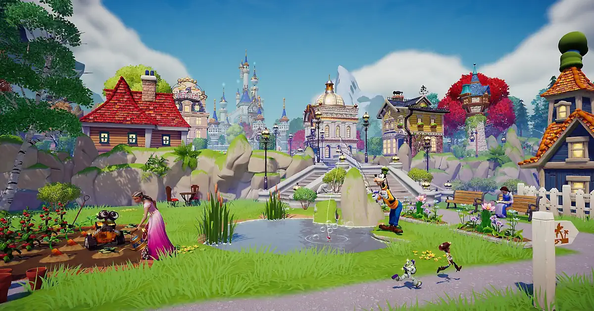 Disney Dreamlight Valley in una piazza ad alta risoluzione su Nintendo Switch 2