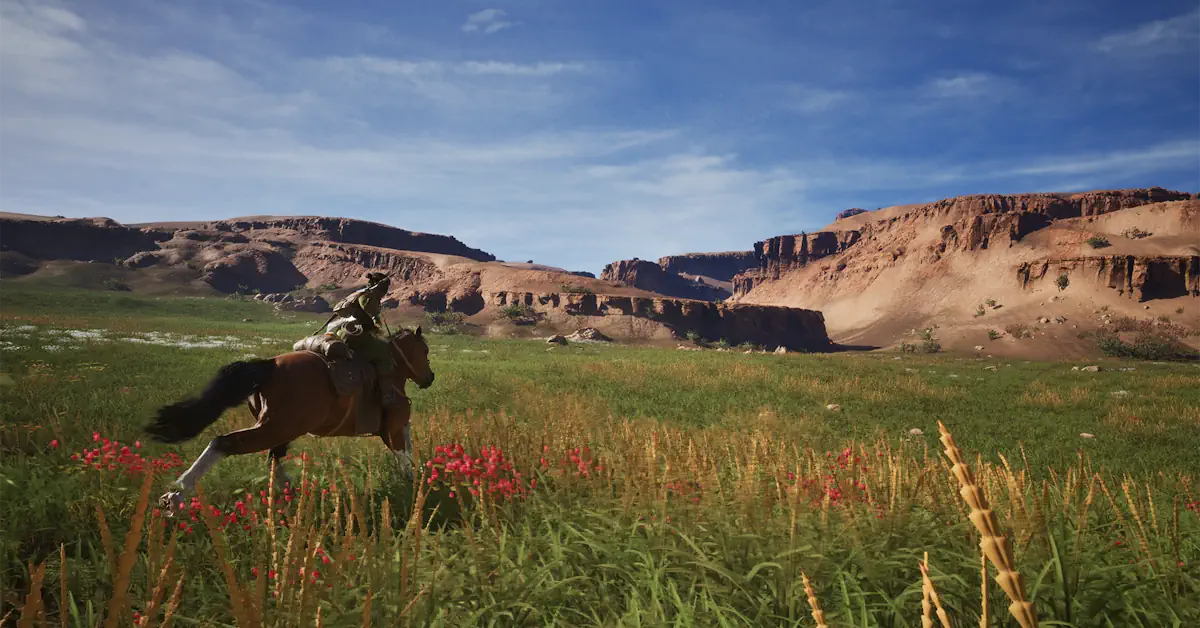 Naraa e il suo cavallo corrono attraverso la mozzafiato steppa mongola del XIII secolo in The Legend of Khiimori Naraa e il suo cavallo corrono attraverso la mozzafiato steppa mongola del XIII secolo in The Legend of Khiimori