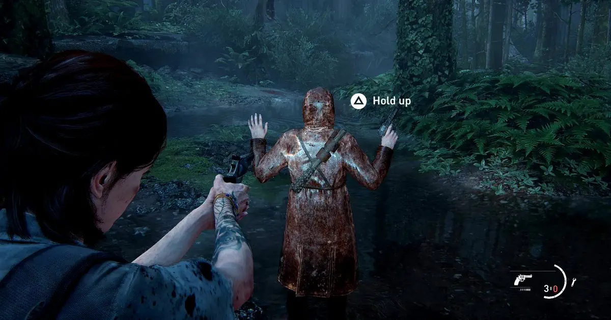 Ellie utilizza tattiche furtive in The Last of Us Part II